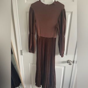Brown pleaded long dress size Small